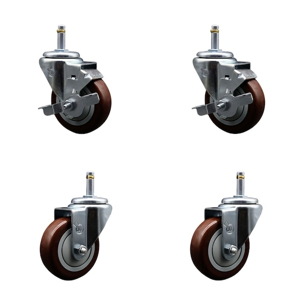 Service Caster 3.5'' Maroon Poly Wheel Swivel 7/16'' Grip Ring Stem Caster Set 2 Brakes, 4PK GR20S3514-PPUB-MRN-TLB-716138-2-S-2 - main
